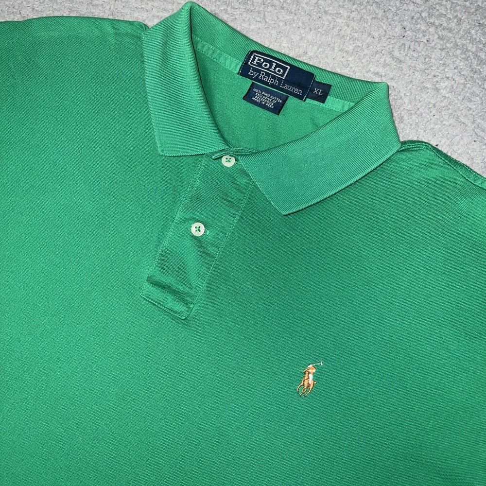 VTG Polo Ralph Lauren Shirt Men Sz XL Green Polo 100% Pima Cotton Flesh Pony 90s